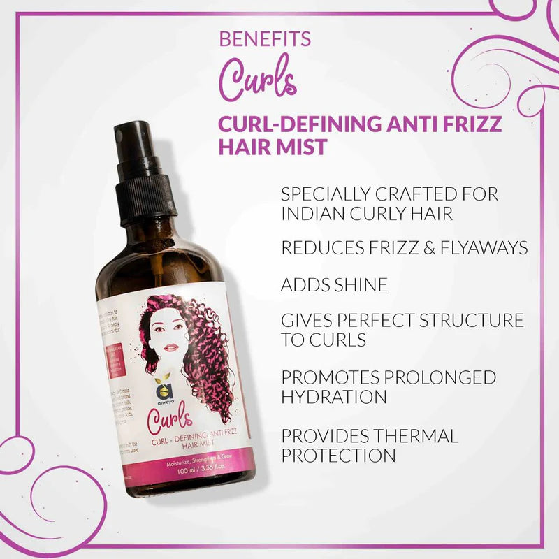 Curls Hair Mist, 100ml for Curl-Defining, Anti-Frizz, Curly Hair