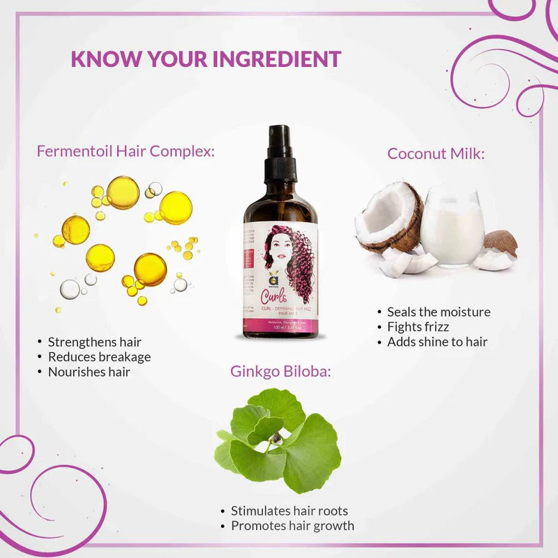 Curls Hair Mist, 100ml for Curl-Defining, Anti-Frizz, Curly Hair