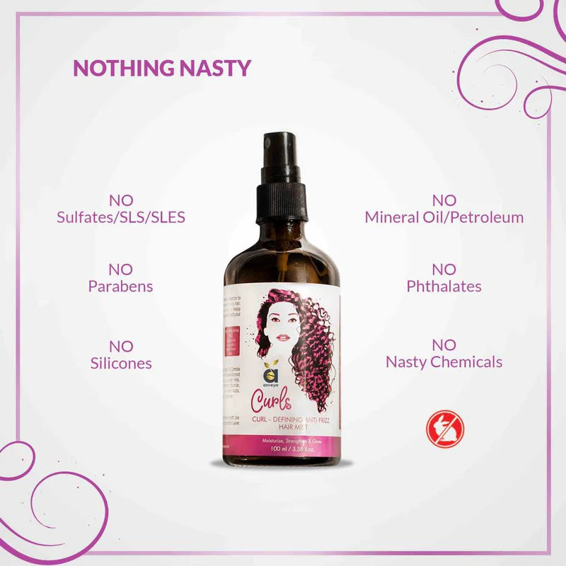Curls Hair Mist, 100ml for Curl-Defining, Anti-Frizz, Curly Hair