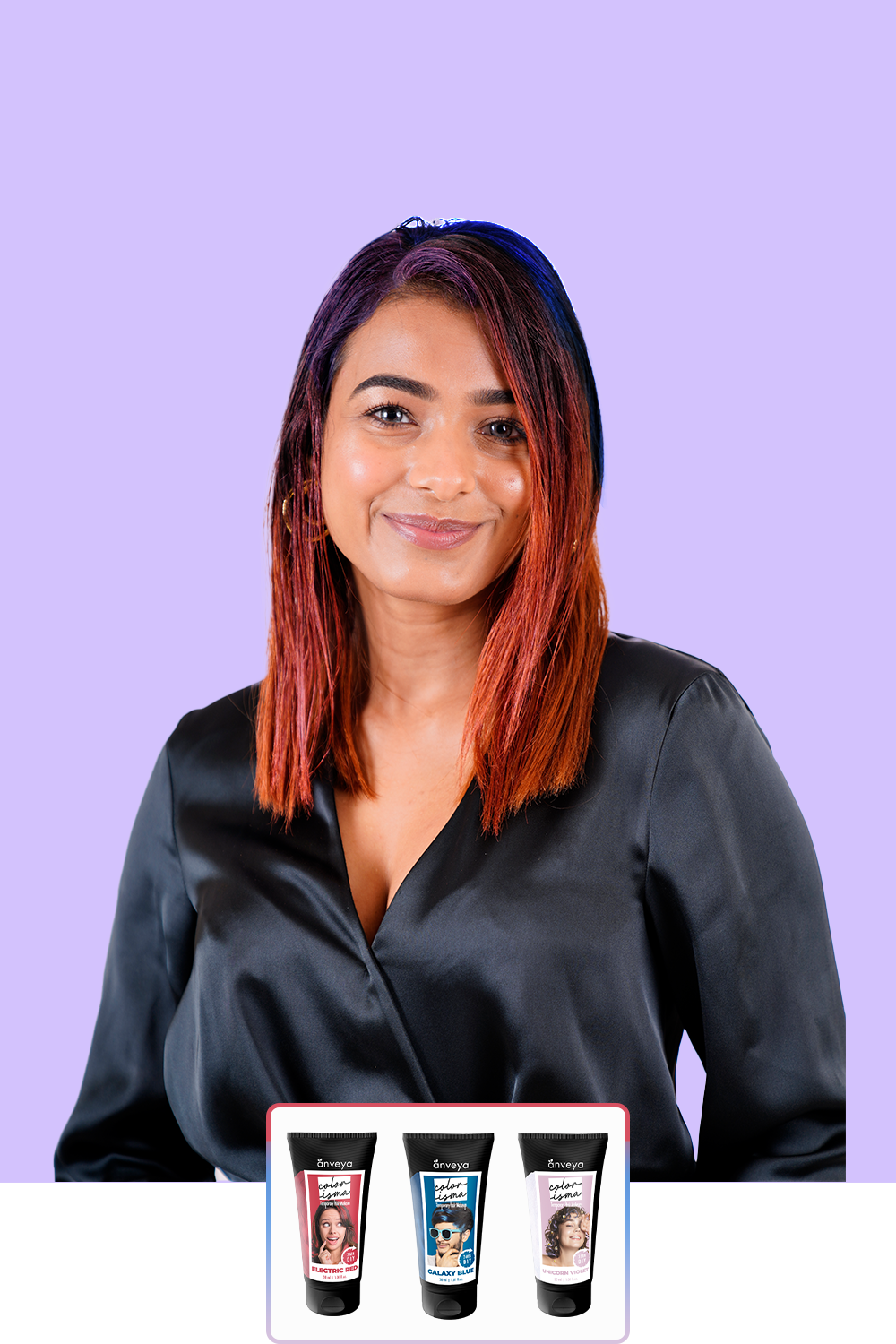 Anveya Unicorn Violet + Electric Red + Galaxy Blue | Look#69 - Temporary Hair Color