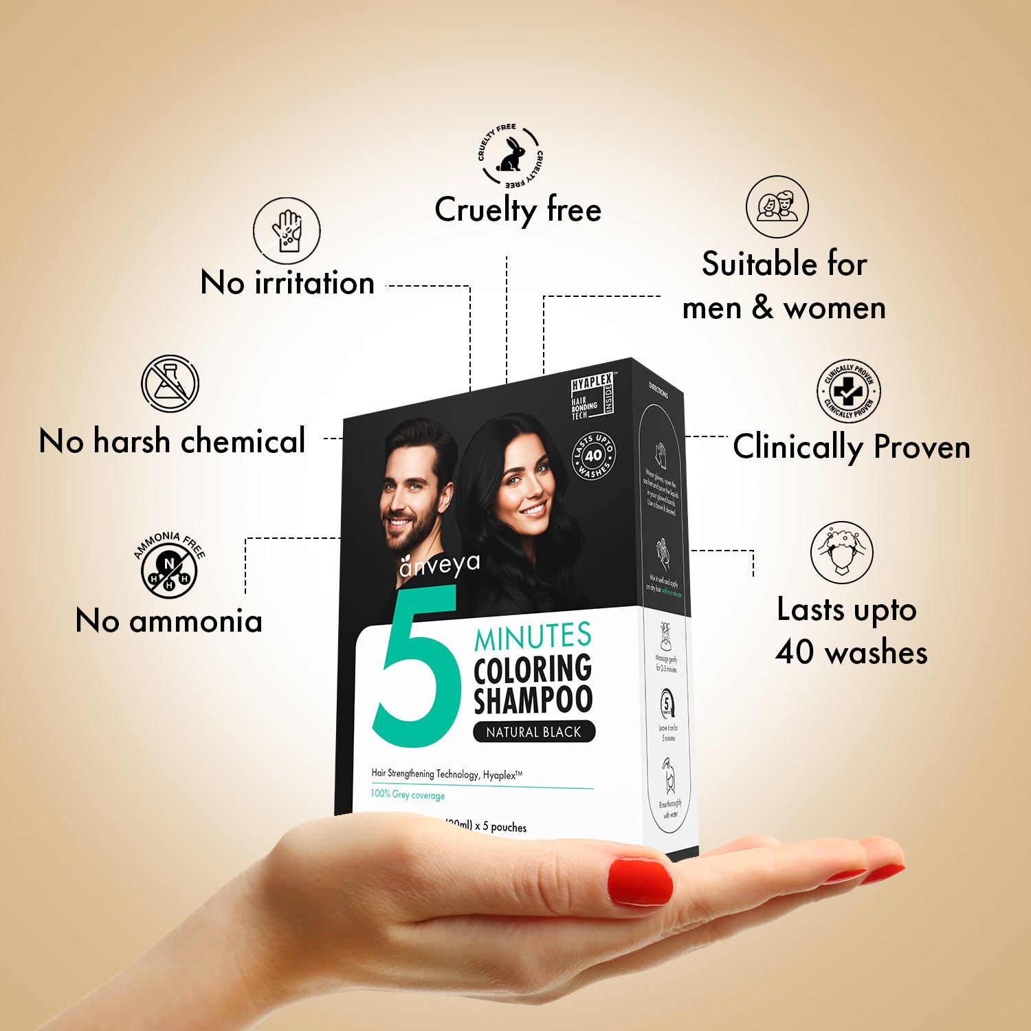 Anveya 5-Minutes Coloring Shampoo - Natural Black, 100ml