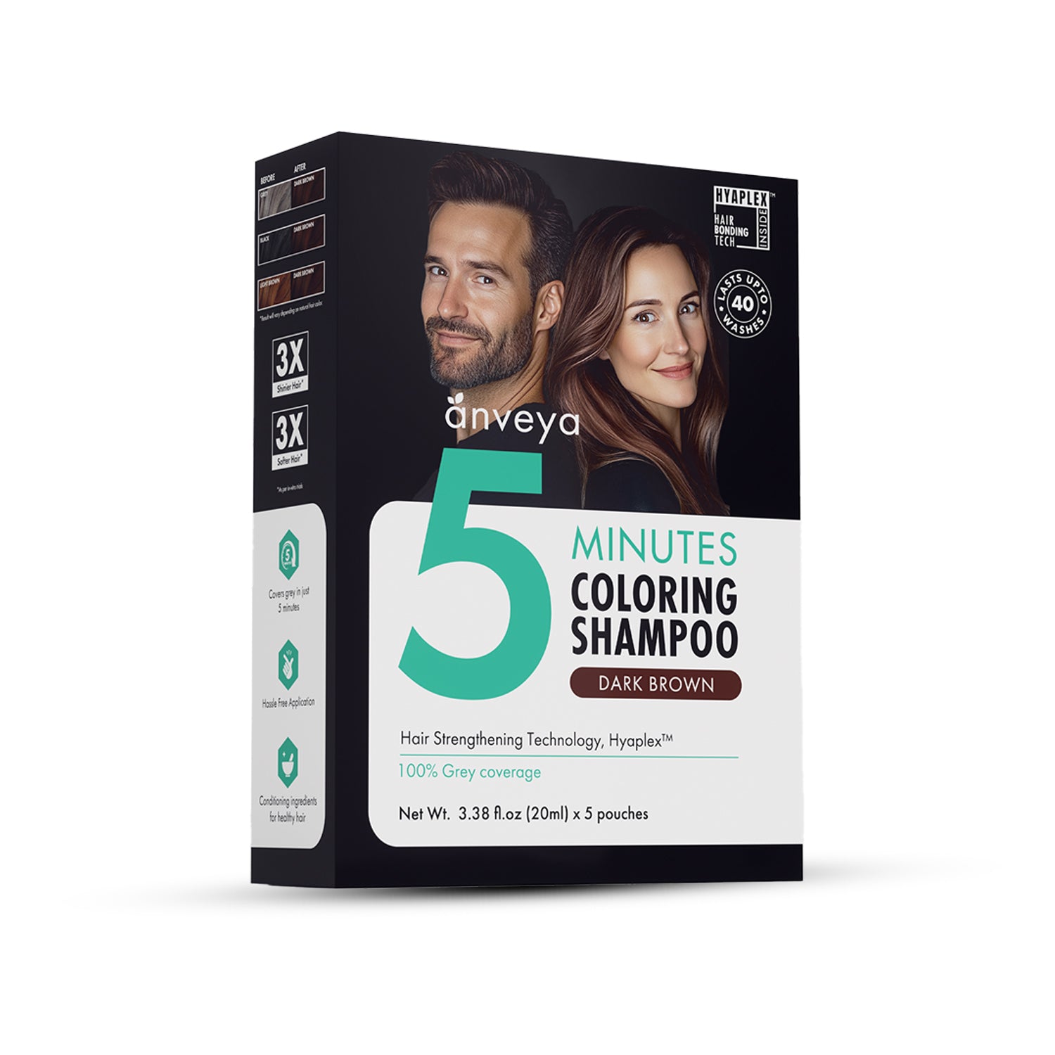 Anveya 5-Minutes Coloring Shampoo Dark Brown (Pack Of 2), 200ml