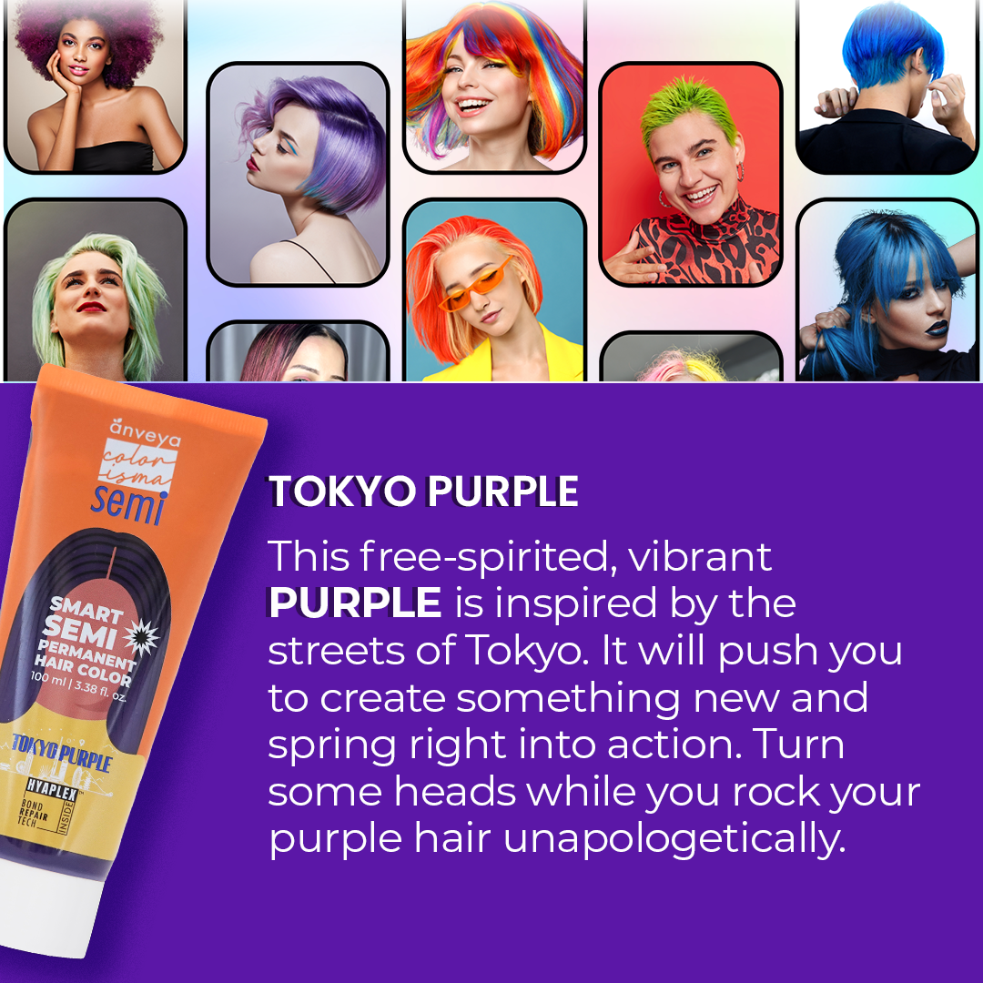 Anveya Tokyo Purple Semi Permanent Hair Color, 100ml