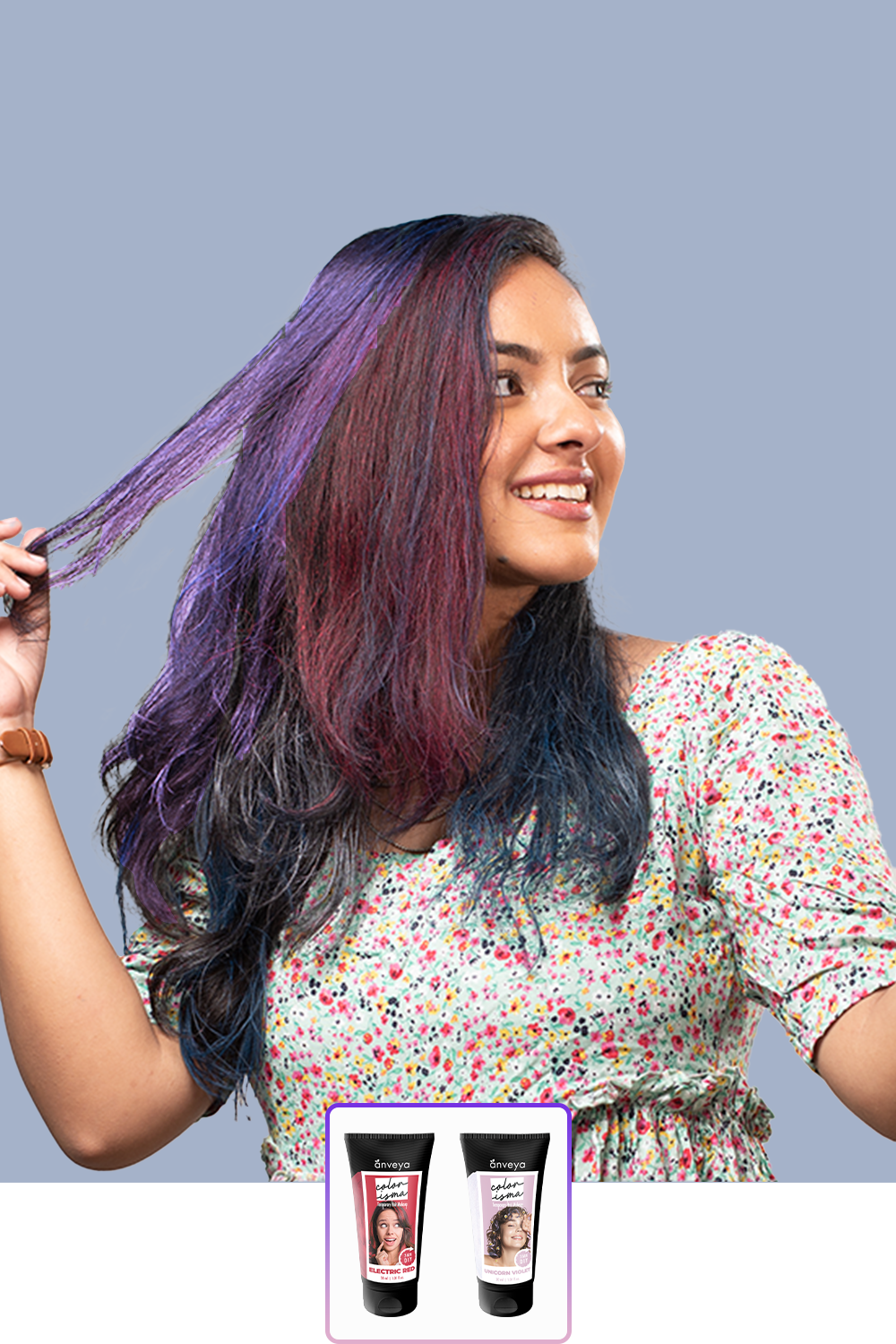 Anveya Unicorn Violet + Electric Red | Look#62 - Temporary Hair Color