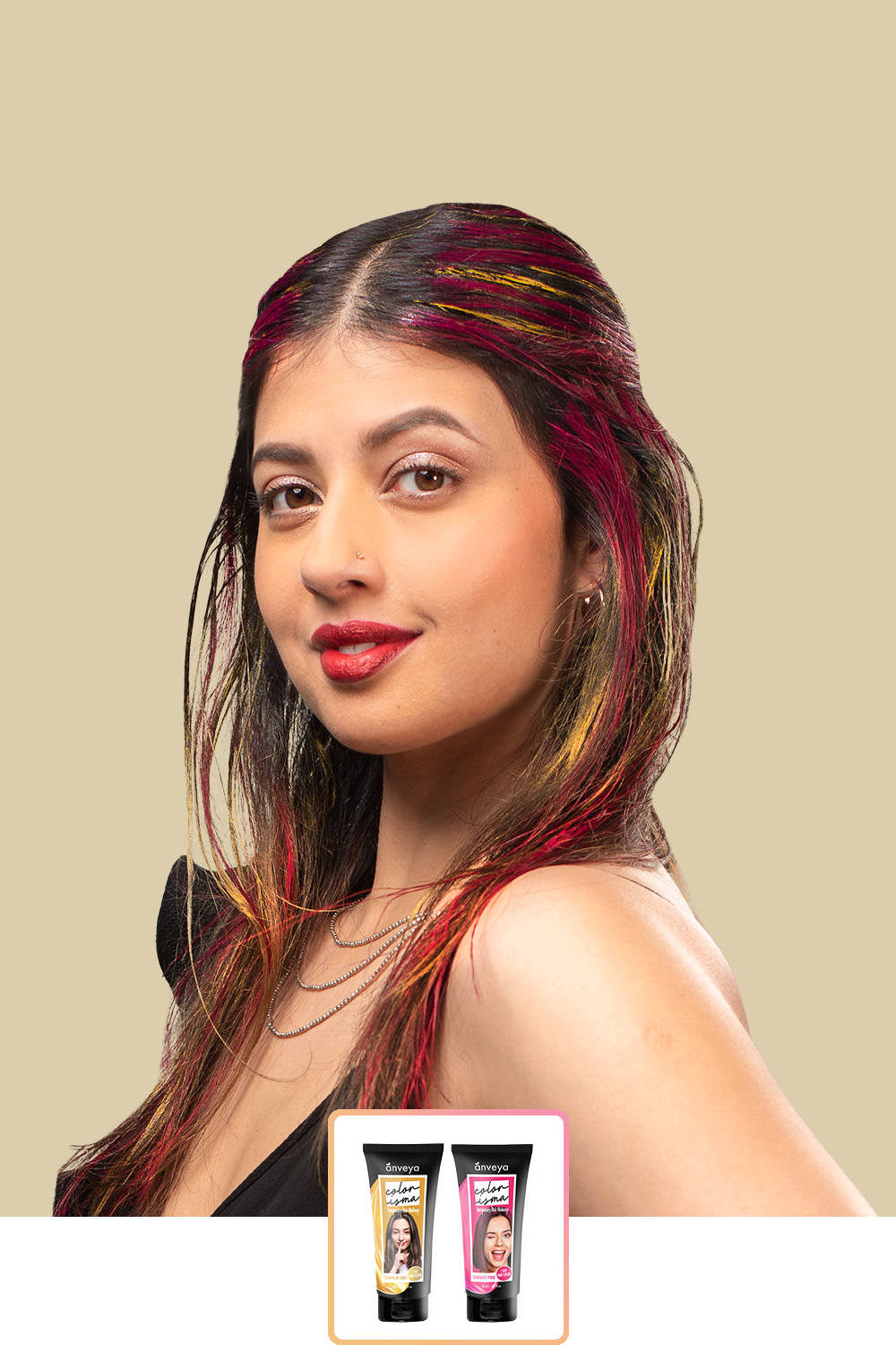 Anveya Summer Pink + Champagne Gold | Look#11 - Temporary Hair Color
