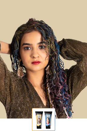 Anveya Euphoria Blue + Champagne Gold | Look#17 - Temporary Hair Color