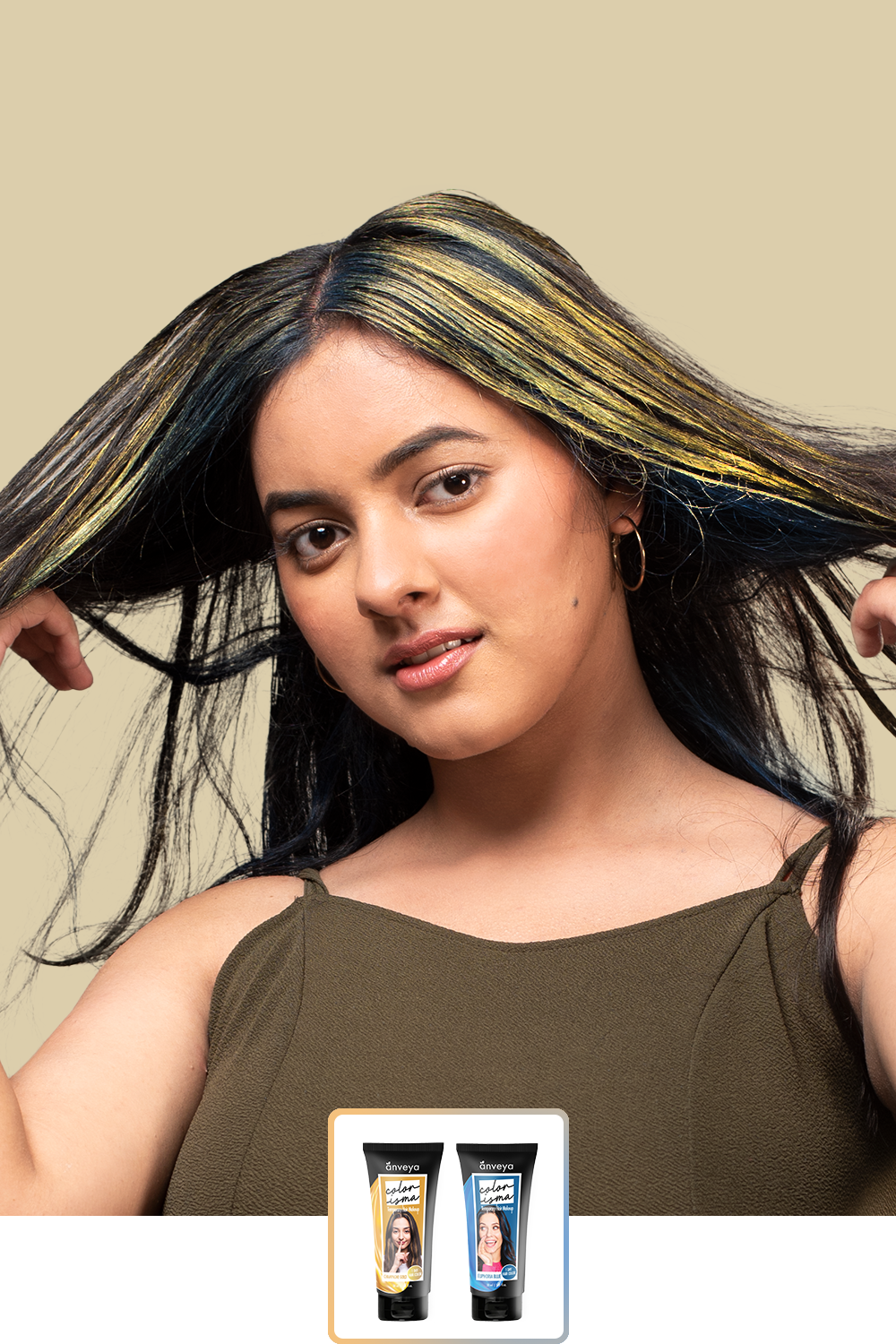Anveya Champagne Gold+ Euphoria Blue | Look#32 - Temporary Hair Color