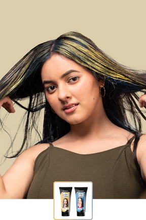 Anveya Champagne Gold+ Euphoria Blue | Look#32 - Temporary Hair Color