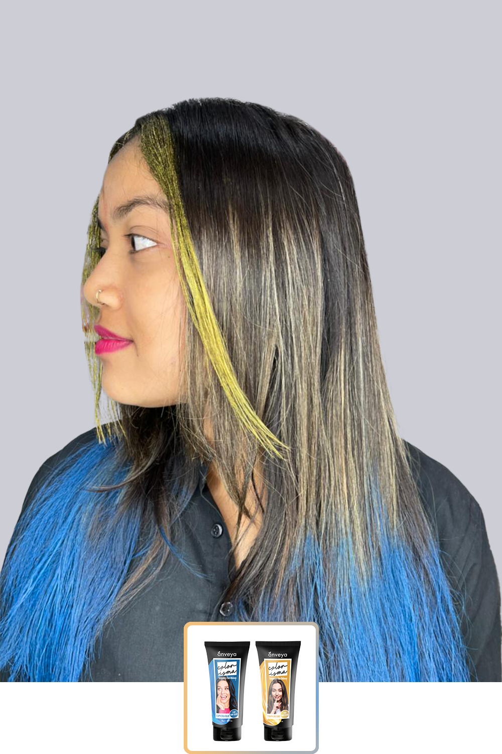 Anveya Euphoria Blue + Champagne Gold | Look#45 - Temporary Hair Color