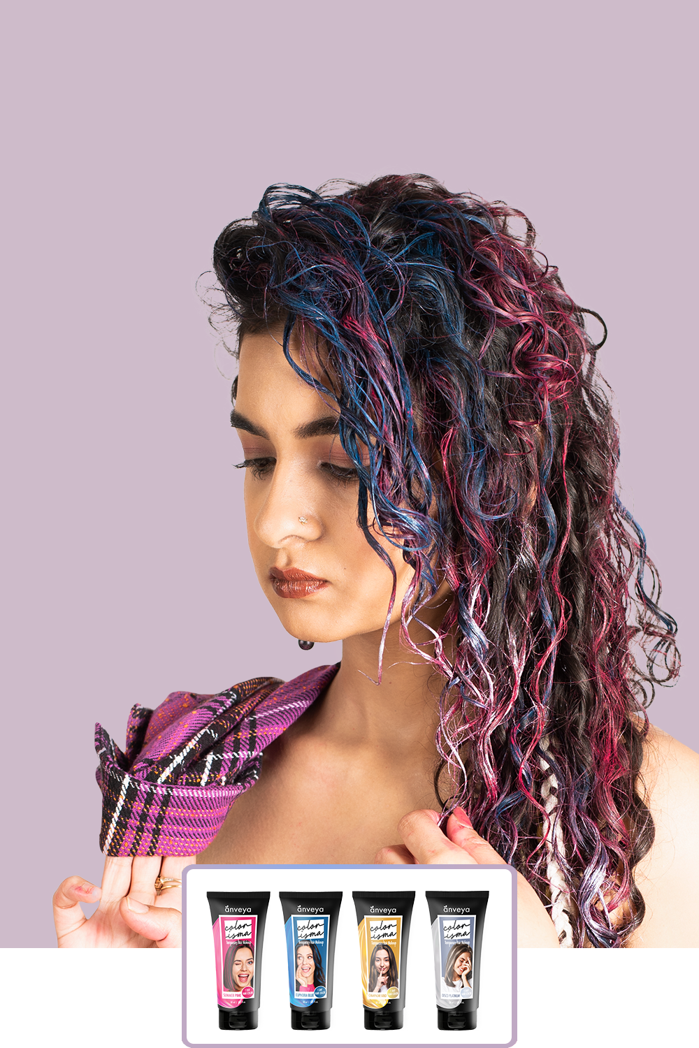Anveya Euphoria Blue+Summer Pink+Disco Platinum+Champagne Gold | Look#6 - Temporary Hair Color