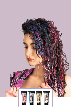 Anveya Euphoria Blue+Summer Pink+Disco Platinum+Champagne Gold | Look#6 - Temporary Hair Color