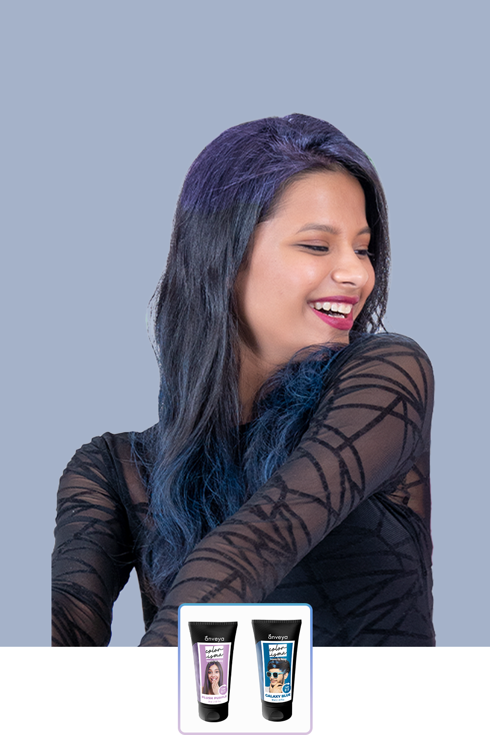 Anveya Galaxy Blue + Plush Purple | Look#65 - Temporary Hair Color