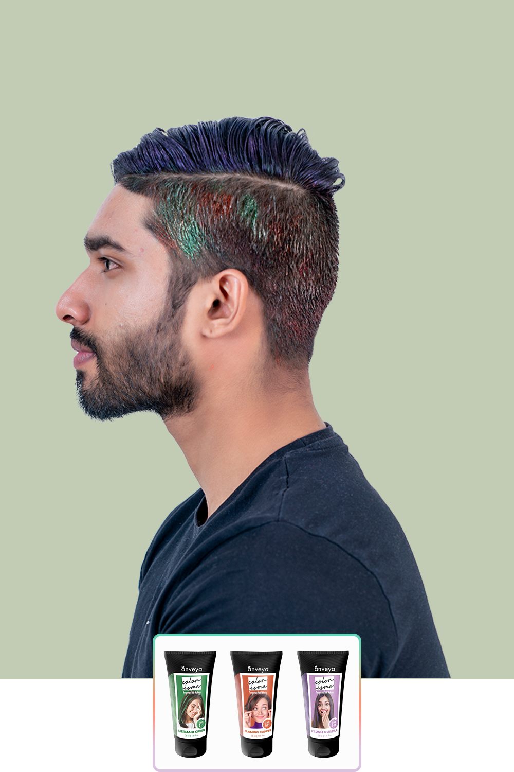 Anveya Mermaid Green + Flaming Copper + Plush Purple | Look#63 - Temporary Hair Color
