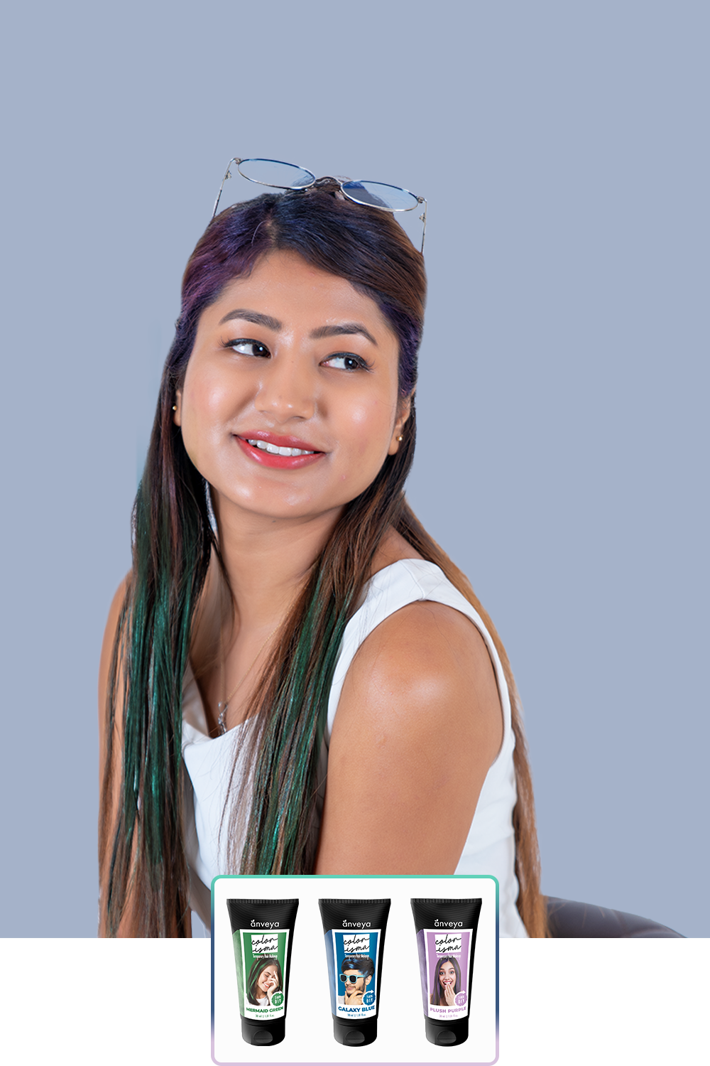 Anveya Mermaid Green + Galaxy Blue + Plush Purple  | Look#59 - Temporary Hair Color