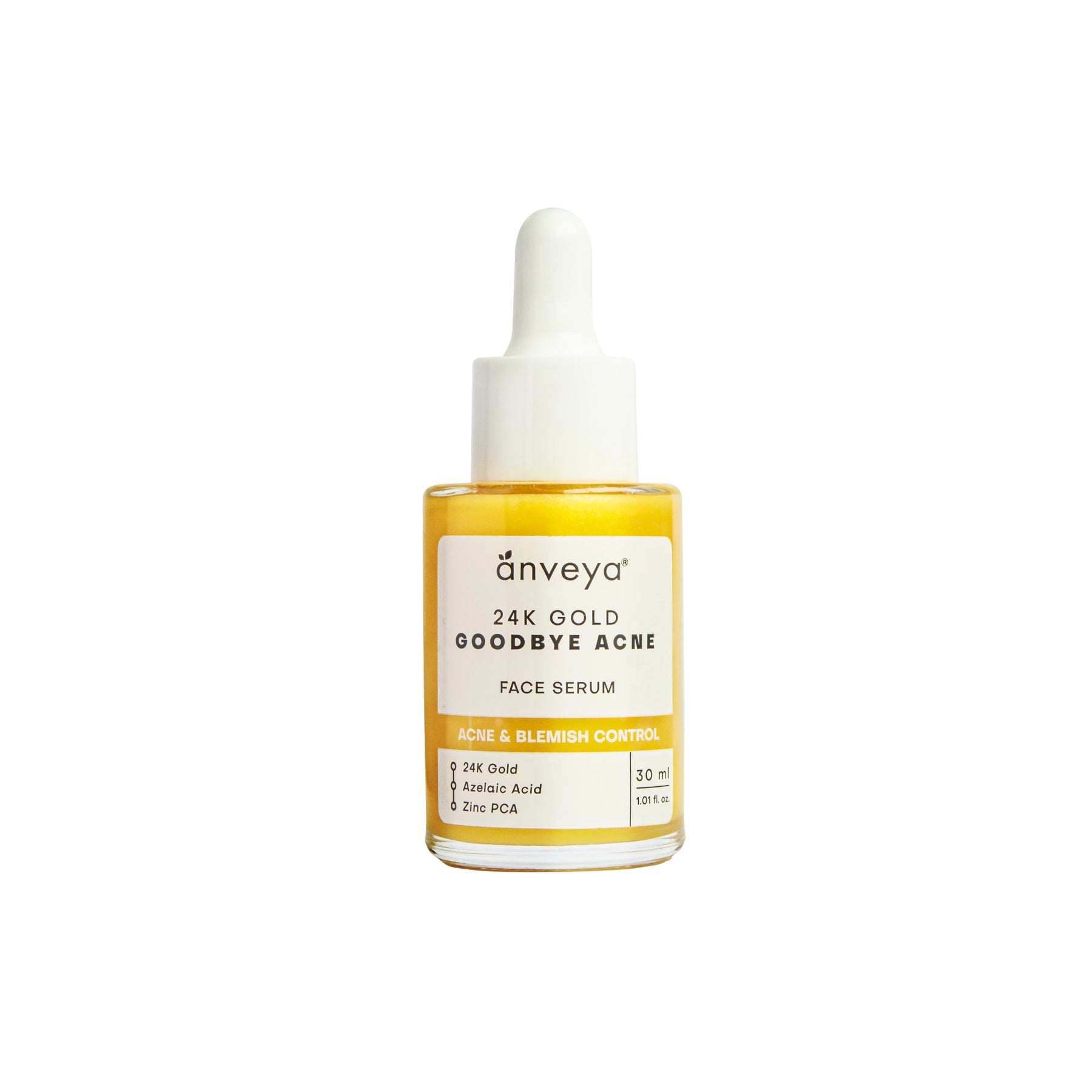 Anveya Goodbye Acne Serum, 30ml For All Skin Types | 24K Gold Serum | Remove Acne Scars, Pimple Marks & Pore Tightening