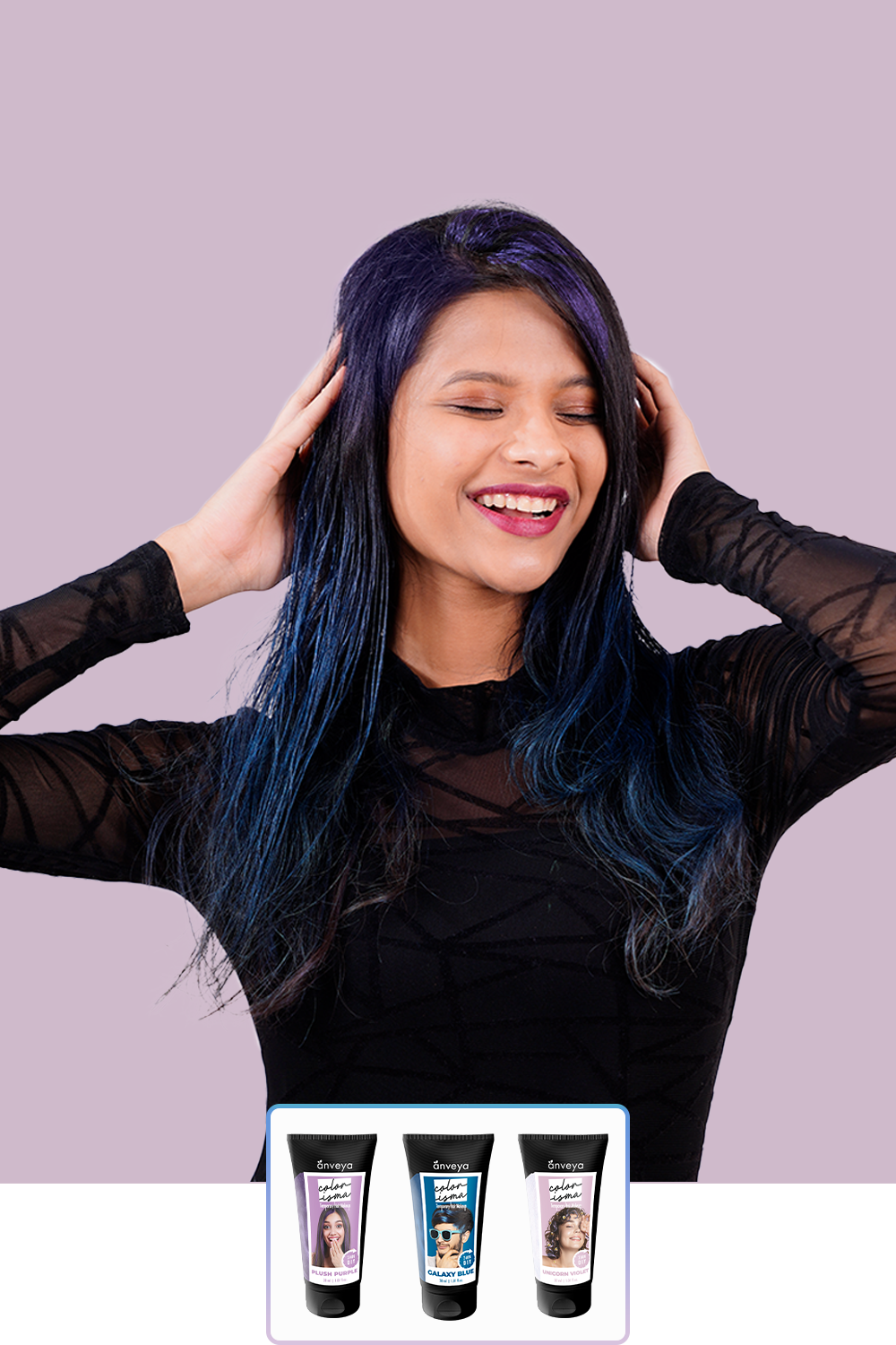 Anveya Unicorn Violet + Plush Purple + Galaxy Blue | Look#56 - Temporary Hair Color