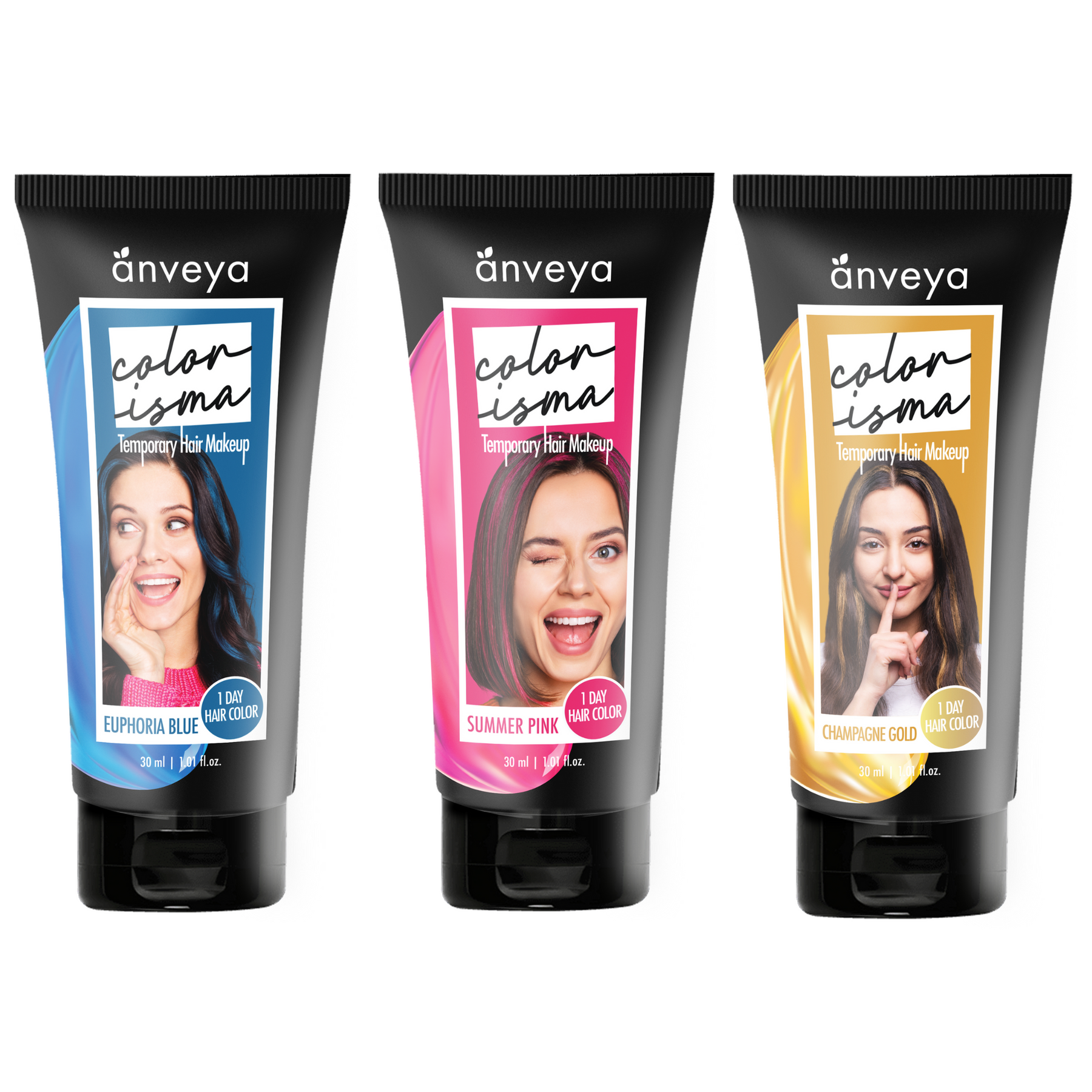 Anveya Colorisma Euphoria Blue, Summer Pink & Champagne Gold Temporary Hair Color, 30ml each